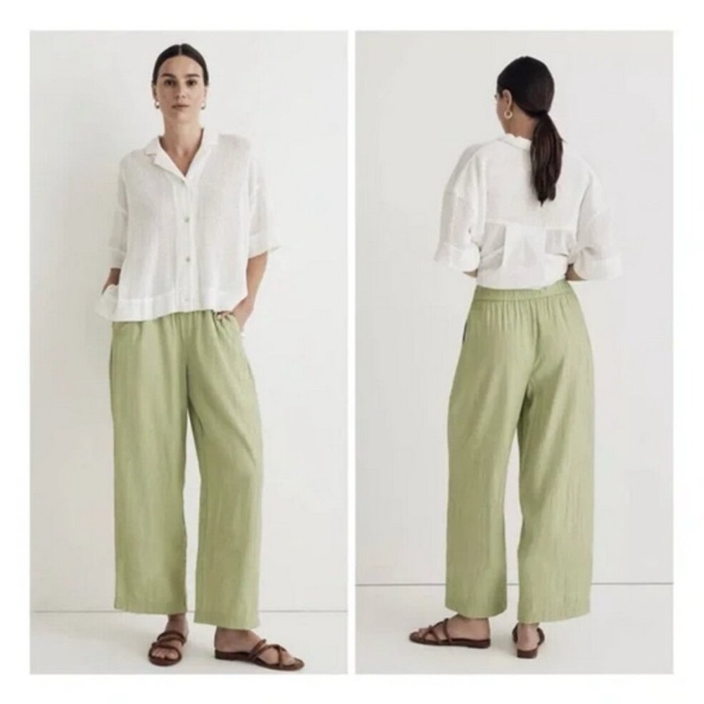 Madewell Green Crinkled Crepe Crop Straight Leg Pants
